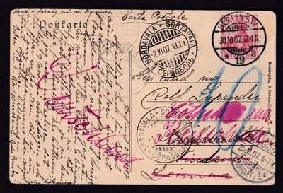 Germany 1907 postcard Berlin to Sortavala Karelia Russia redirect variety pmks - Image 1 of 2