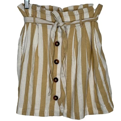 Hollister Womens Small Ultra High Rise Paperbag Mini Skirt Tan White Striped - Image 1 of 4