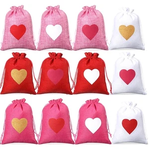 12 Pcs Burlap Heart Gift Bags With Drawstring Valentine'S Day Love Themed Bag GA - Picture 1 of 7