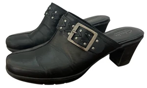 Clarks Bendables Black Leather Side Buckle Mule Clogs Slip on Shoes Size 10M - Picture 1 of 9