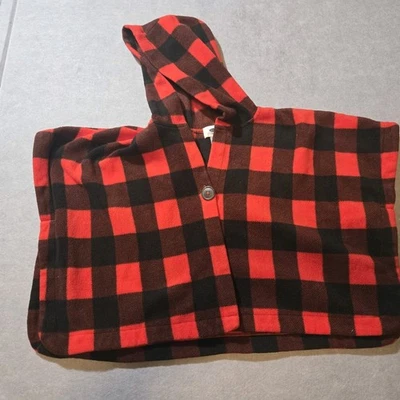 OLD NAVY Youth 4T Fleece  Cape/wrap W/ Button Red & Black Buffalo checkered Hood - Image 1 of 4