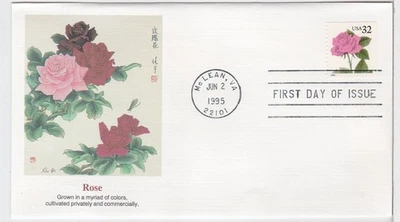 TurtlesTradingPost- Pink Rose 1995 #2492 FDC- Fleetwood  Cachet - Image 1 of 2
