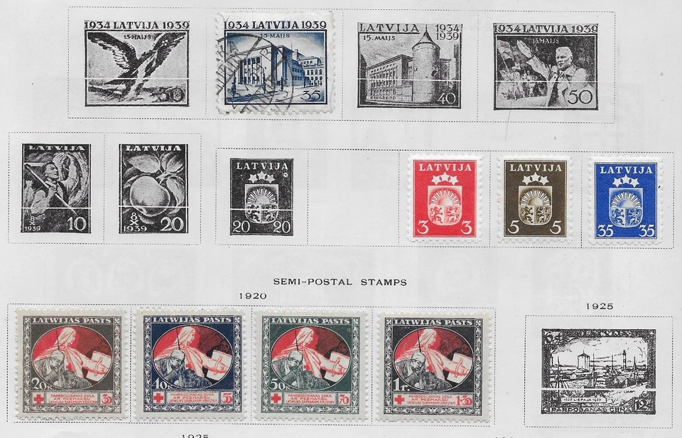 8 selos da Letônia com semi-postal de qualidade álbum antigo 1920-1940 - Imagem 1 de 1