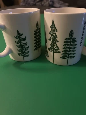 Juego de tazas de café Starbucks 12 oz diseño de árbol de hoja perenne vacaciones Navidad verde Foto 1 de 4