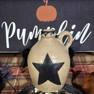 Primitive Small Jar Vase Black Star ⭐️ 🖤Country Decor  - Image 1 of 4