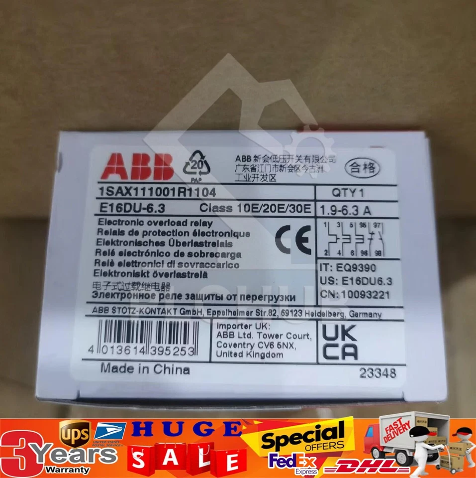 1pc ABB E16DU-6.3 Electronic Overload Relay 1.9-6.3 A 1SAX111001R1104 - Image 1 of 1