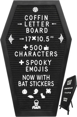Coffin Letter Board Black +3D Bat Stickers +650 Characters, Spooky & Seasonal Em - Image 1 of 4