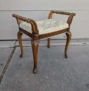 Antique French Edwardian Victorian Carved Wood Piano Vanity Stool Bench Art Deco - Picture 1 of 24