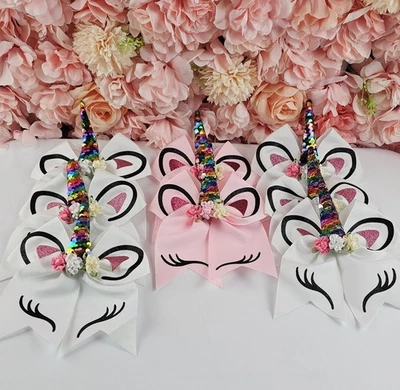 Lazos para el cabello para niños, pinzas para el cabello con moño de unicornio para accesorios para el cabello - Lote de 8 Foto 1 de 4