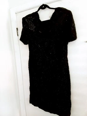 Vintage Papell Boutique Evening Beaded Black Silk Dress 14 - Image 1 of 4