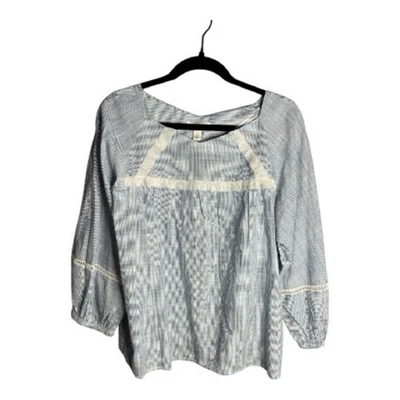 Vintage America Blue White Striped Long Sleeve Square Neck Blouse Large - Image 1 of 4