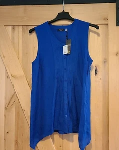 New! Fylo London Women's L Sharkbite PinTuck Pleat Sleeveless Top Sapphire Blue - Picture 1 of 14