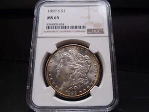 1899-S MS65 Morgan Silver Dollar NGC Certified Gem - White/Gold Rim Toned - Bild 1 von 8