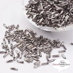 50g 6mm BUGLE BEADS TWISTED METALLIC PLATINUM GLASS jewellery making - Picture 1 of 3