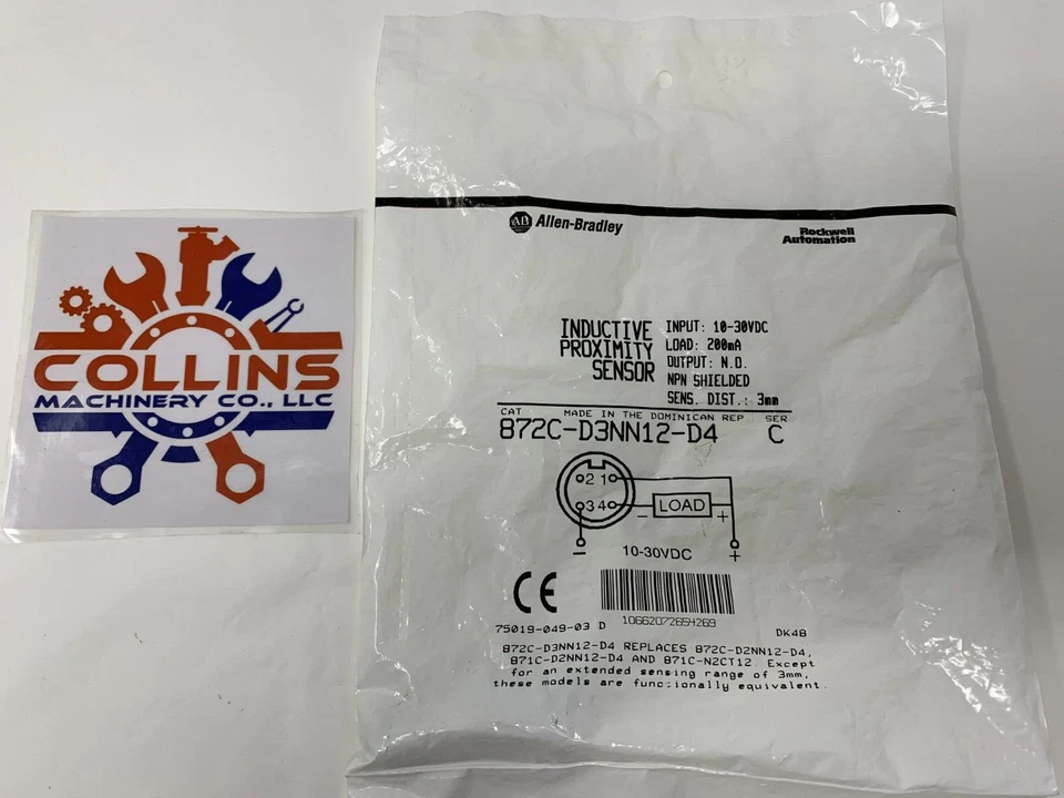 Allen-Bradley 872C-D3NN12-D4 12mm Barrel Inductive Proximity Sensor 10-30VDC - Image 1 of 3