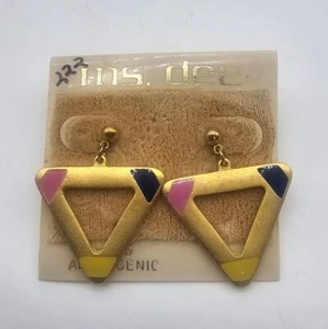 Ms. Dee 1980s Pierced EARRINGS Neon Triangles Retro Party Dress Up NOS - Picture 1 of 2