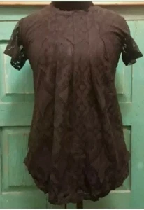 Women's Blouse Lace Floral Short Sleeve Lined Pleated Top Cotton/Poly, NWOT Sz S - Picture 1 of 7