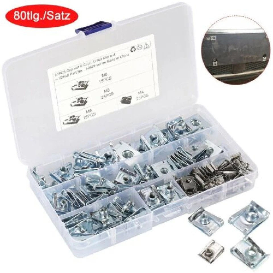 80X Blechmutter Schnappmutter Sortiment Set Federmutter M4 M5 M6 M8 DE - Bild 1 von 4