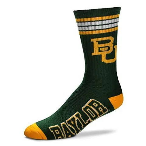 Baylor Bears BU NCAA 4 Stripe Deuce Mens Large Crew Socks Team Colors Fits 10-13 Cover