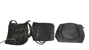 Genuine Leather Shoulder Slim Purse HandBag Pockets Straps Zippers Medium Black - Picture 1 of 10