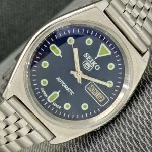 GENUINE VINTAGE SEIKO 5 AUTOMATIC JAPAN MENS BLUE COLOR DIAL WATCH a1142-S - Imagen 1 de 10