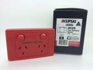 Clipsal 2025 Twin Switched Socket 10A Double Power Point Red Series 2000 x5 - Picture 1 of 4