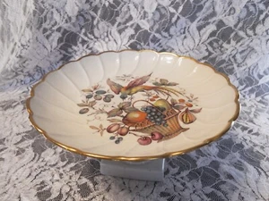 LIMOGES FRANCE PORCELAIN PEDESTAL CAKE STAND WITH FRUITS PATTERN - Picture 1 of 8