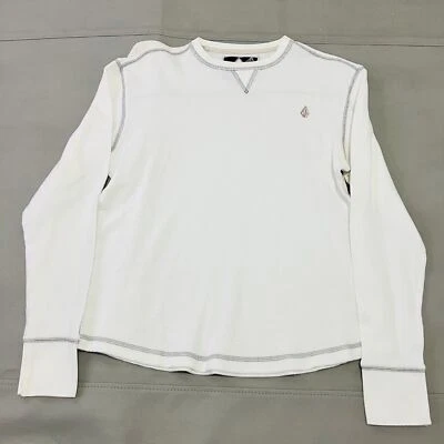 VTG Volcom White Y2K Men White Thermal Waffle Knit Grunge Skater Sweater-M-0928 - Image 1 of 4