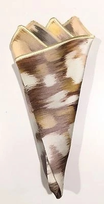 Pocket Square Silk Atlas Print Ivory Stitched Borders By Squaretrapny.com - Image 1 of 4