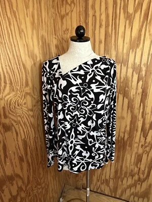 Narciso Rodriguez Womens Black & White Print V-Neck Stretch Blouse Top Size L - Image 1 of 4