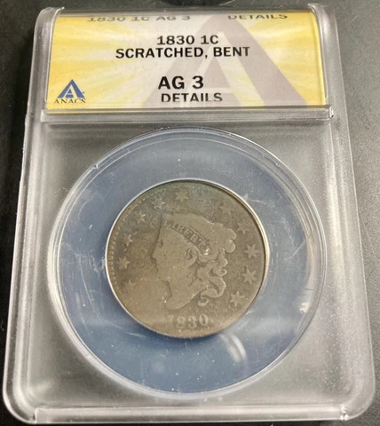 1830 ANACS  AG- Details- Lrg Letters Matron 1C With 30 Degree Reverse Tilt Cover
