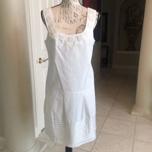 Vertigo Paris -Crisp White Cotton Shift Dress Jeweled Neckline Sz. L - Picture 1 of 8