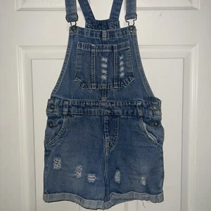 Súper Cute Girls Blue Jean Demon Short Overalls Size 12/150 - Picture 1 of 7