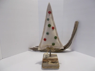 Christmas Tree Tabletop 3-D Folk Art Farmhouse Country Handmade Fabric Stuffed - Image 1 of 4