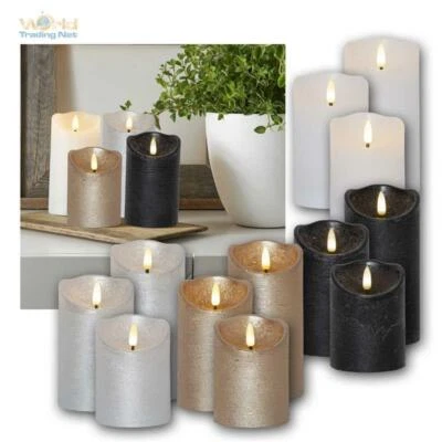 LED Kerzen 3D FLAMME RUSTIC mit Timer, Echtwachs Stumpen-Block-Kerze flackernd - Bild 1 von 4