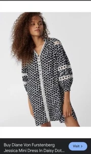 Diane von Furstenberg Jessica Floral Print Crepe De Chine Mini Dress Sz Medium - Picture 1 of 12