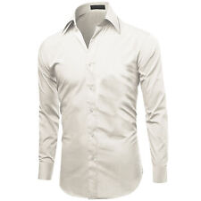 Omega Italy Men's Slim Fit Classic Button Up Long Sleeve Solid Color Dress Shirt