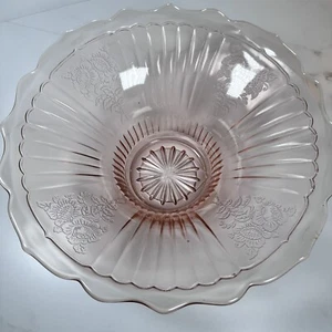 Large Hocking Mayfair Open Rose Pink Depression Glass Bowl w/Scalloped Edge - Picture 1 of 8