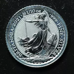 Moneda de plata 0,999 2021 Reino Unido Britannia 20 peniques de 1/10 oz - manchas ligeras - Imagen 1 de 2