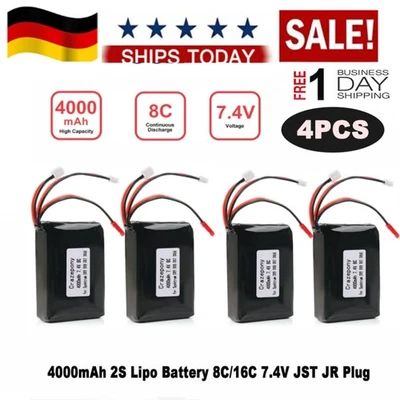4x 4000mAh LiPo-Akku 8C/16C 7,4V JST JR-Ausgleichsstecker Senderakku für DX9 DX8 - Bild 1 von 4