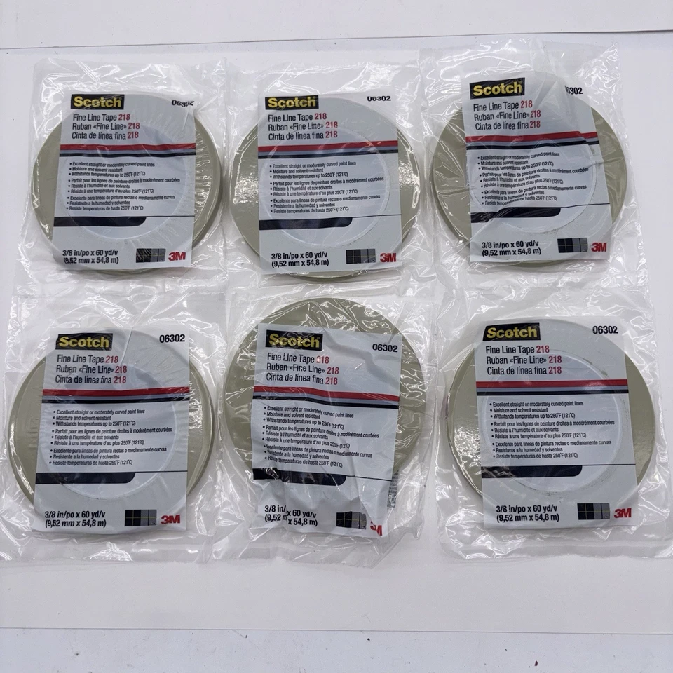 3M Scotch Fine Line Tape 218 3/8in x 60yds / 9.52mm x 55m – 6 Rolls Automotive - Image 1 of 4