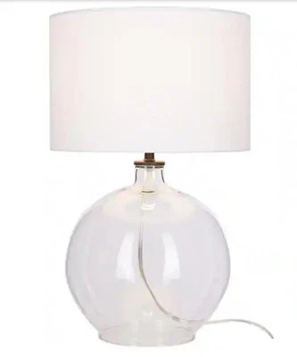 Hampton Bay Windmere 21.5 in Clear Glass Table Lamp White Linen Fabric Shade - Image 1 of 4