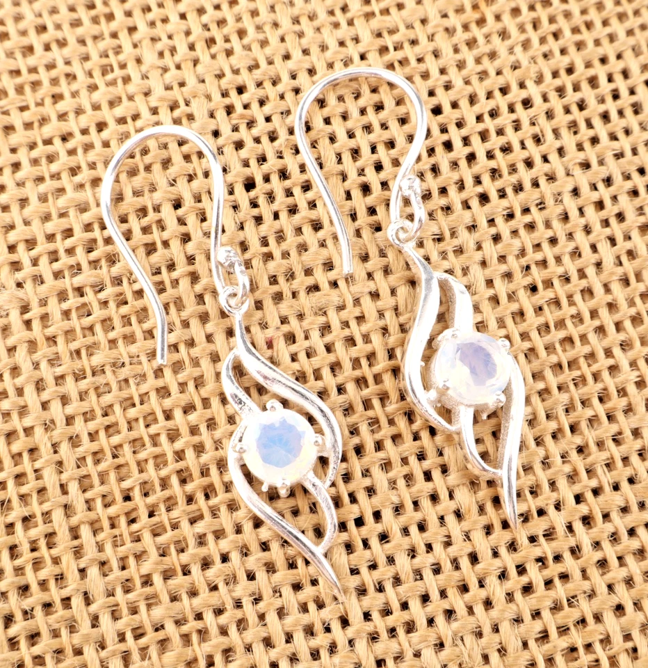 Milky Opal Gemstone 925 Sterling Silver Handmade Ethnic Jewelry Earrings 1.70" - Image 1 of 4
