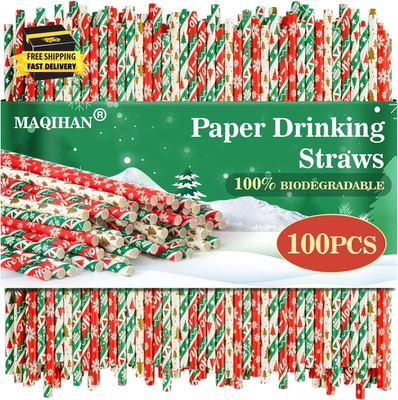 100 Piezas Pajitas de Navidad - Pajitas de Cóctel Pequeñas Coloridas Agave Kraft P Foto 1 de 4