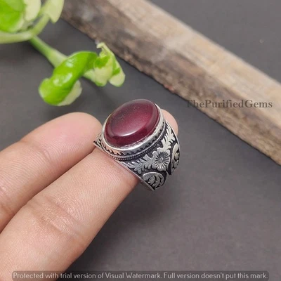 Boho Garnet Gemstone 925 Sterling Silver Plated Handmade Ring ~ Antique Jewelry - Image 1 of 4