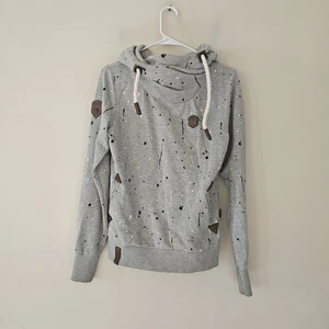 Naketano Brave New World Hoodie Gray Cowl Neck Sweatshirt Paint Splatter Medium - Picture 1 of 8
