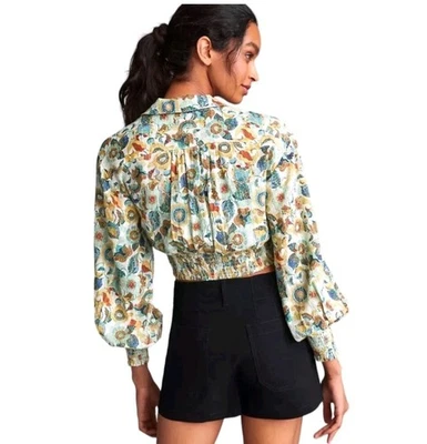 Anthropologie Twist Crop Top Blouse Long Sleeve Floral Size LP - Image 1 of 4