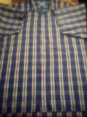 Camisa de vestir manga corta Canopy Clothing Co azul marino, blanco y gris a cuadros talla 4X Foto 1 de 4