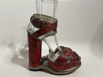 Vtg Dolce & Gabbana Red Snakeskin Platform Heels 40 - Image 1 of 4