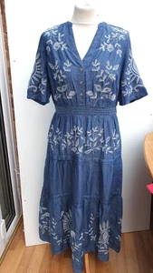 White Stuff Isla Blue Denim Chambray Embroidered Midi Dress Size 12 new bxfj7 - Picture 1 of 5